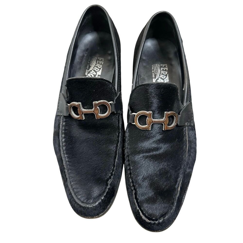 Salvatore Ferragamo Pony Hair Horse Bit Loafers Men's Black Size 8D